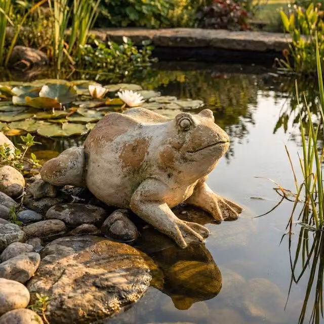 Wyld and Coco Beige Ceramic Frog Garden Figurine, H 36 x W 50 x D 23 cm – 1