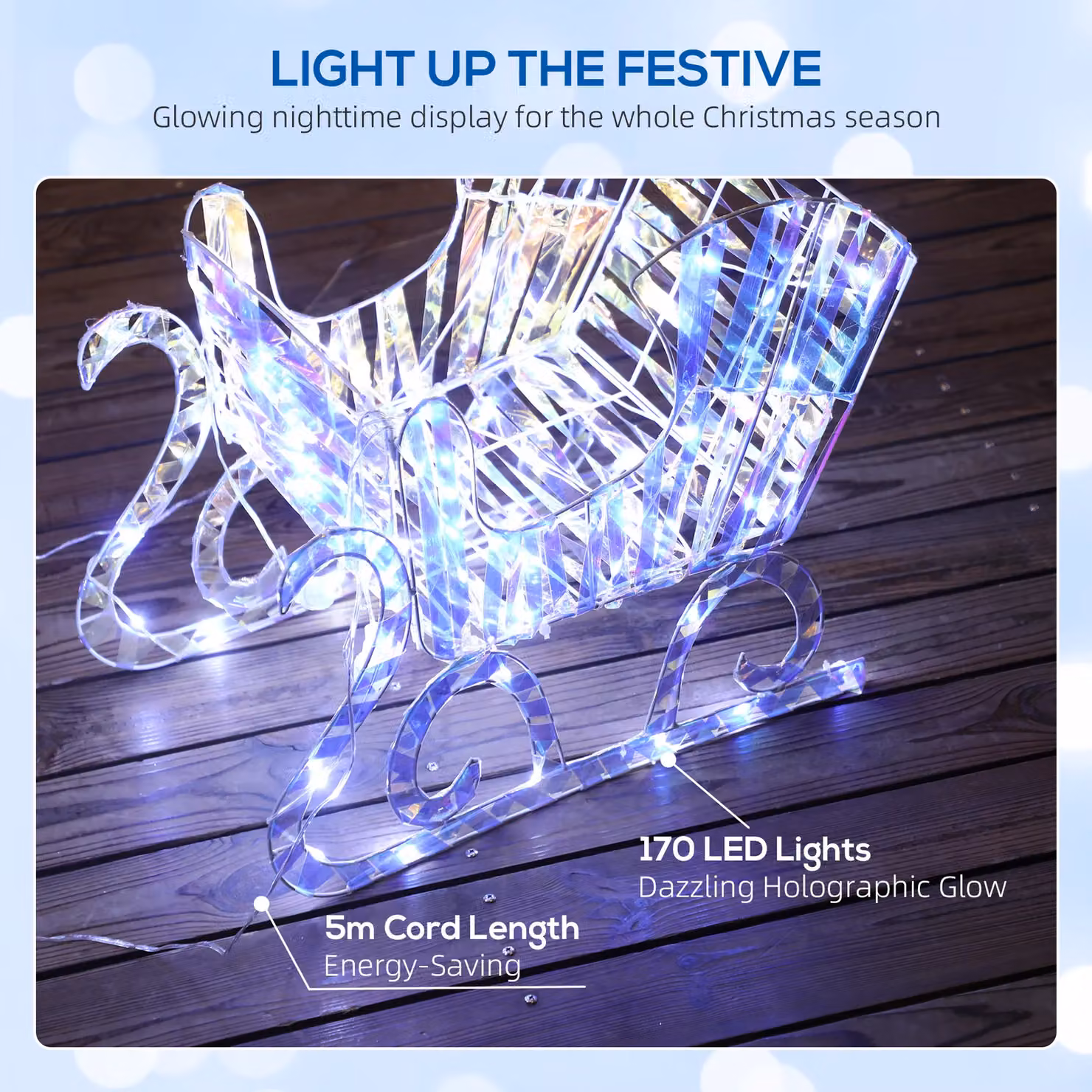 OUTSUNNY LED Lighted Christmas Reindeer with Sleigh in Silver – 4