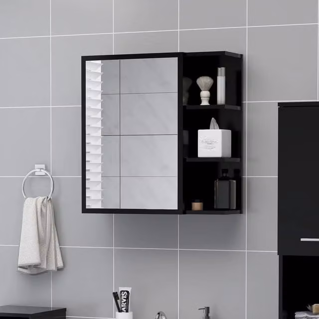 Berkfield Home Black Modern Wall Mounted Bathroom Mirror Cabinet W/D/H: 62.5 x 20.5 x 64 cm