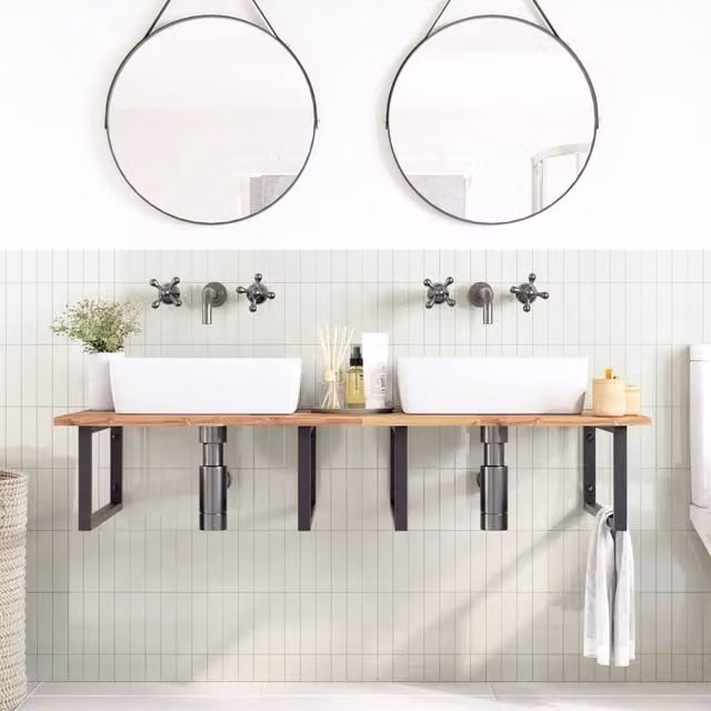 Berkfield Home Elegant Wall Mounted Basin Shelf in Brown Acacia Wood and Steel