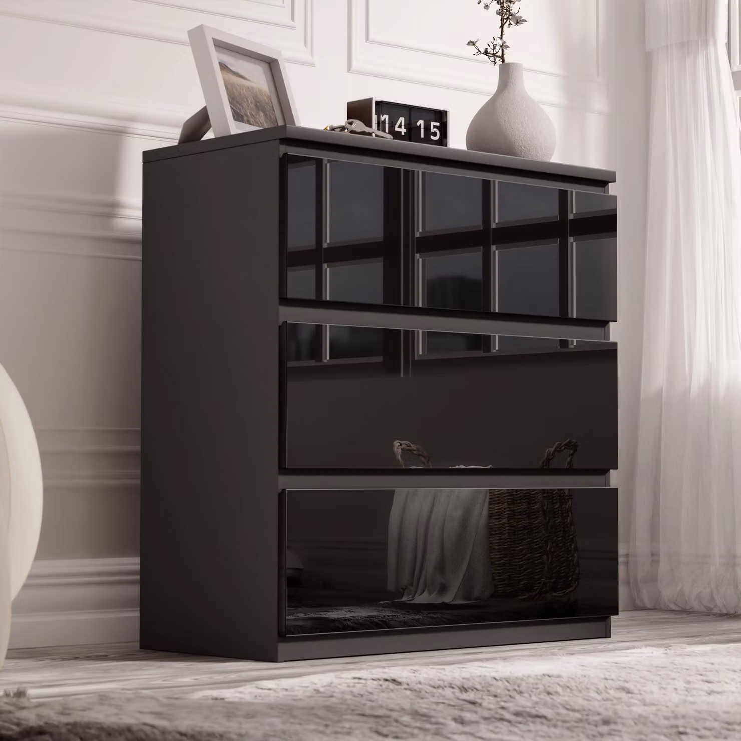 DHS High Gloss 3 Drawer Chest in Black