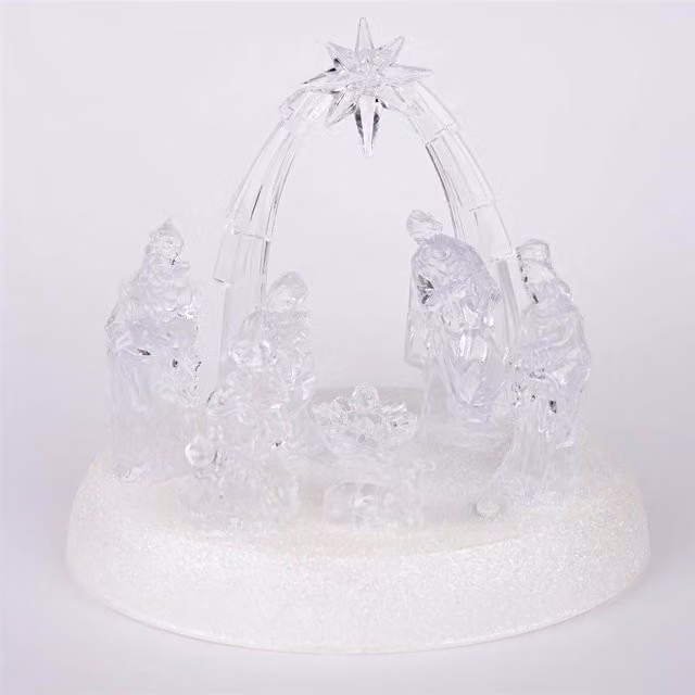 Shatchi Musical Nativity Scene Acrylic Sculpture with Pre-Lit LED Lights, Transparent, Height: 20 cm – 3