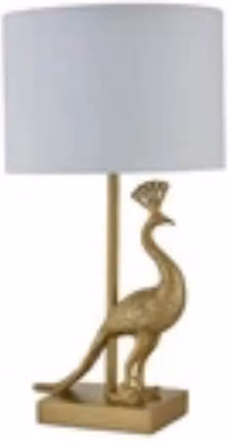Havendro Gold and White Peacock Retro Table Lamp with Fabric Cylinder Shade