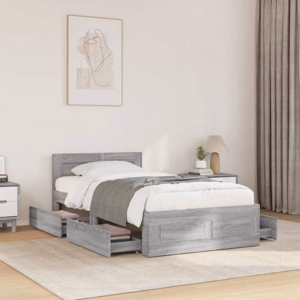 Berkfield Home Durable Bed Frame with Headboard and Drawers, Grey, W/D/H: 90 x 200 x 93 cm – 2