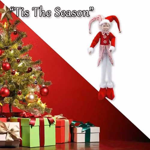 VFM e-Store Christmas Standing Elf Decoration, Red and White Striped Textile, H 66 cm x W 14 cm – 5