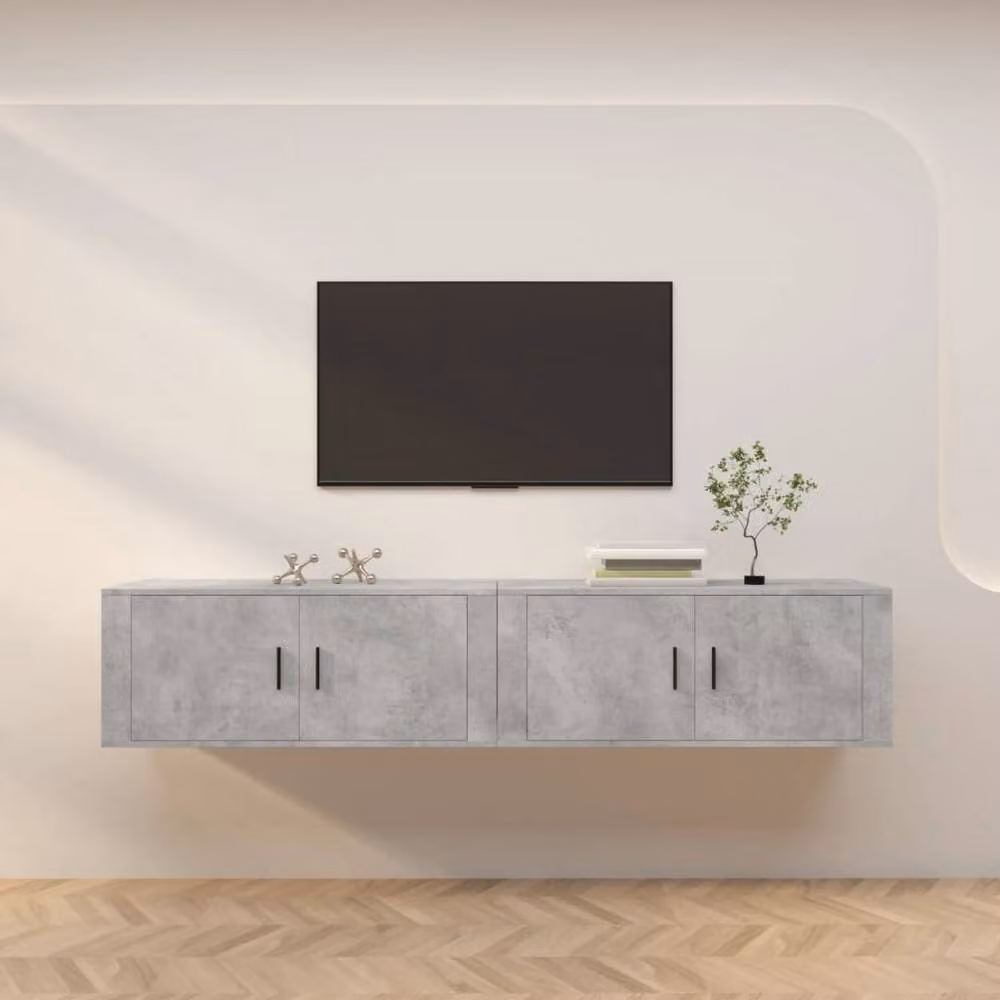 Berkfield Home Classic Wall-mounted TV Cabinets, 2 Piece, Concrete Grey, W: 100 cm, D: 34.5 cm, H: 40 cm – 2