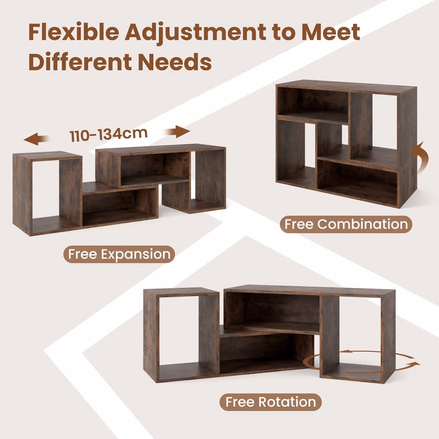 Costway 2-Piece Modern Minimalist Brown Wood Entertainment Centre and Console TV Stand – 7