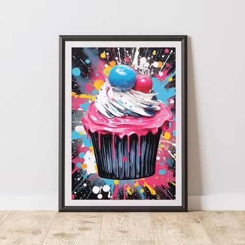 60 Second Makeover Cupcake Pop Art Prints, Multicolour Abstract Graphic Wall Poster, A4