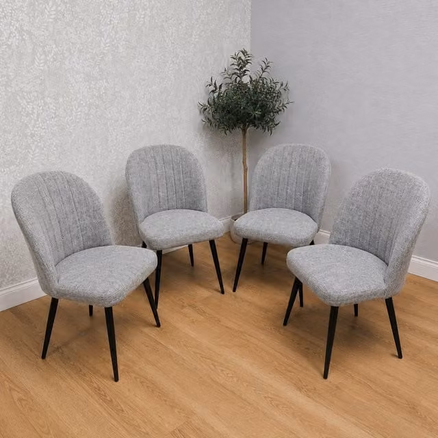 Kosy Koala Jasper Set of 4 Modern Upholstered Dining Chairs in Grey and Black Fabric with Metal Frame