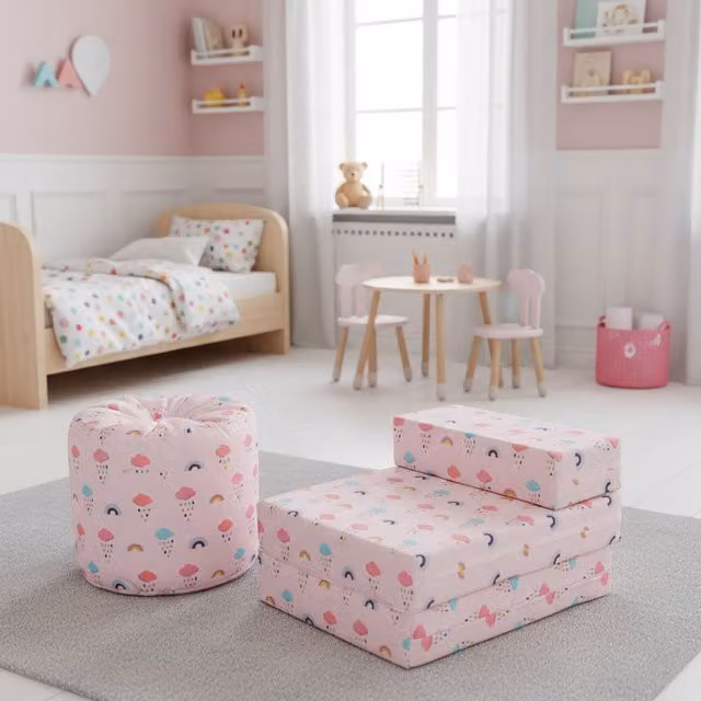 Ready Steady Bed Kids Z Bed and Rainbow Multicolour Bean Bag Chair with Water Repellent Fabric