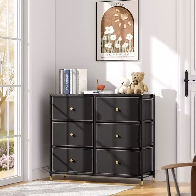 Komore Modern Plastic and Metal Freestanding Storage Cabinet in Black and Gold, Height: 76.3 cm