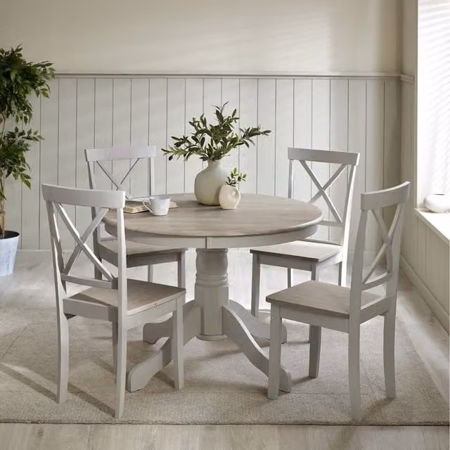 FurnitureboxUK Bude Round Rubberwood Dining Table and Millford Chairs Set in Grey