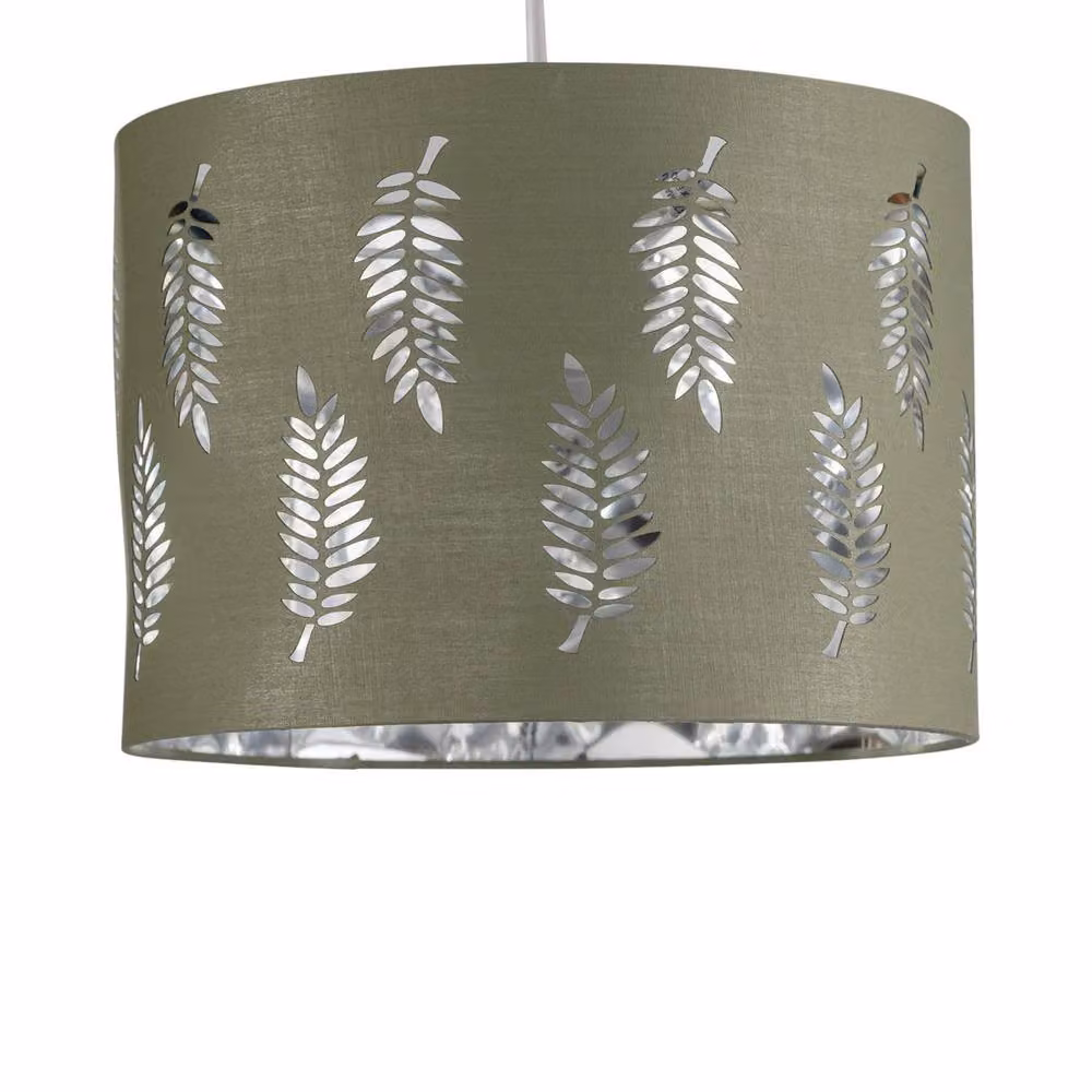 First Choice Lighting Set of 2 Modern Round Fabric Pendant Lightshades in Green and Silver, Diameter: 30 cm – 2