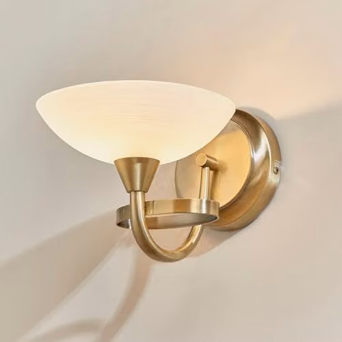 Netlighting Cagney 1 Light Wall Light in Antique Brass with White Glass Dome Shade, G9 – 2