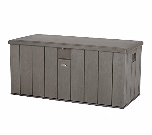 LIFETIME Plastic Wood Grain Textured Storage Box in Desert Sand and Grey, W: 151 cm, D: 72 cm, H: 69 cm