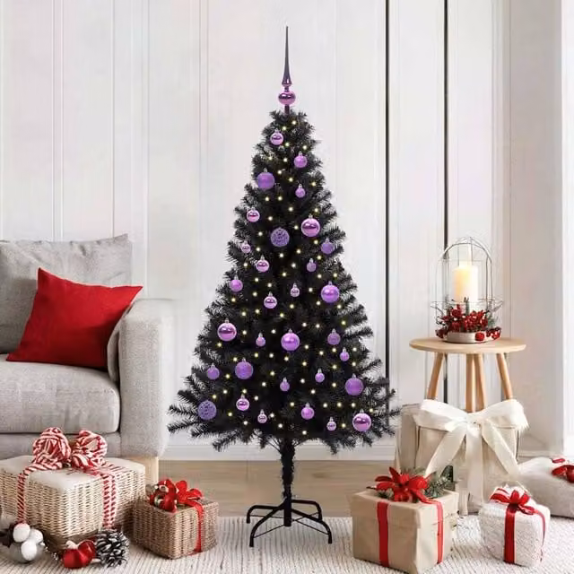 Berkfield Home Black PVC Christmas Tree with 150 LEDs and Stand, Height: 150 cm