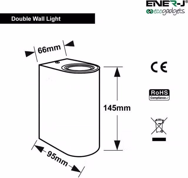 Ener-J Modern Silver Up-Down GU10 Cylinder Wall Light for Garden and Steps, IP44 Rated