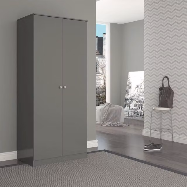 Seconique Denver 2 Door Wardrobe in Grey