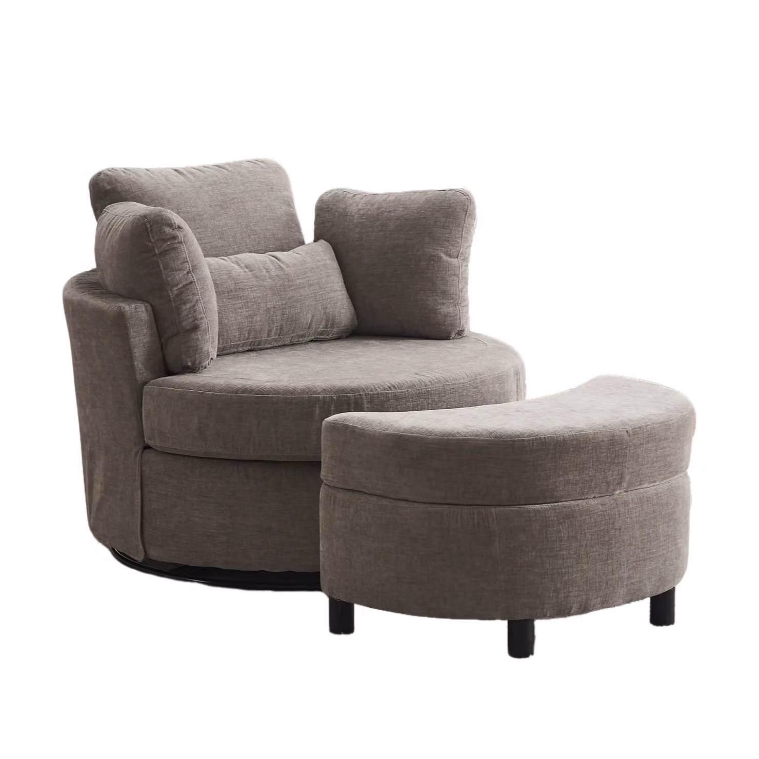 Aosom.UK Grey Chenille 360 Swivel Armchair with 3 Back Cushions and Crescent Ottoman Stool, W/D/H: 105 x 107 x 82 cm – 2