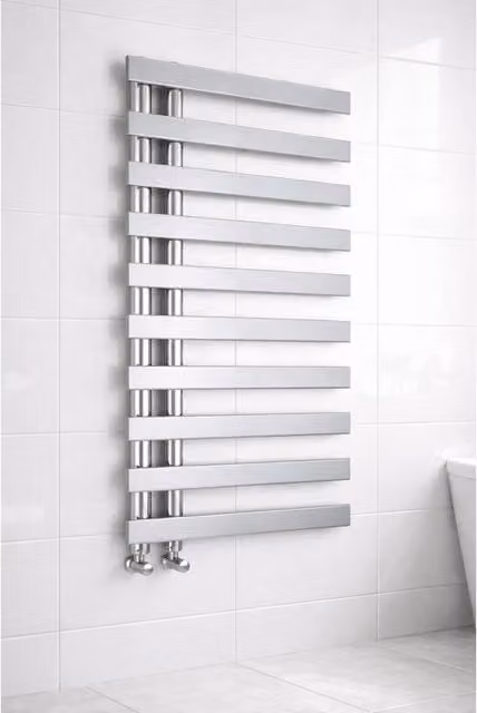 Bathroom Kingdom Milton Chrome Designer Flat Panel Heated Towel Rail, Silver, H: 156.4 cm, W: 50.0 cm