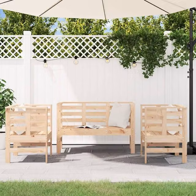 Berkfield Home Beautiful 3 Piece Solid Wood Pine Garden Lounge Set with Beige Cushions