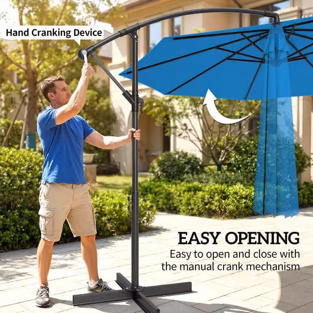 Outsunny Blue Cantilever Banana Parasol Garden Umbrella 3 m
