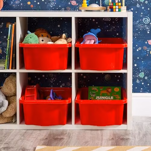Wham Stack & Store 4 x 16L Plastic Storage Boxes in Red – 4