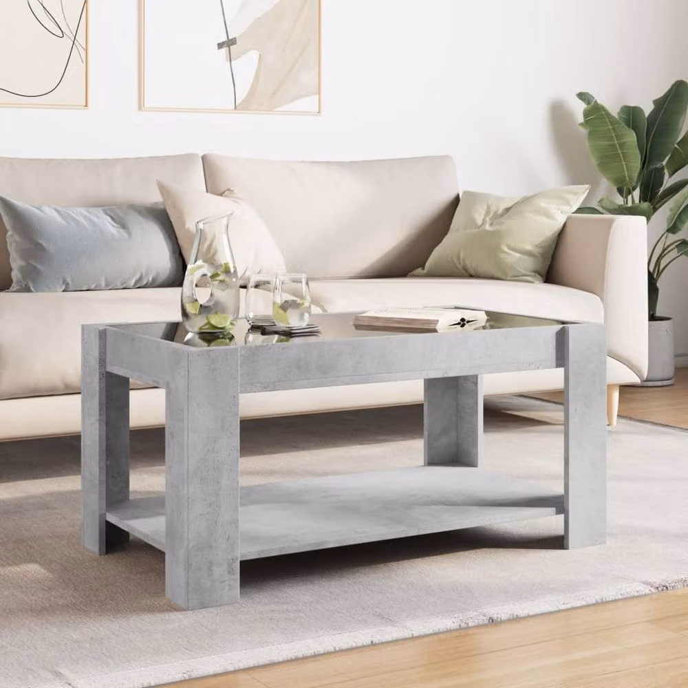 Berkfield Home LED Coffee Table in Concrete Grey, W/D/H: 93 x 53 x 45 cm – 1