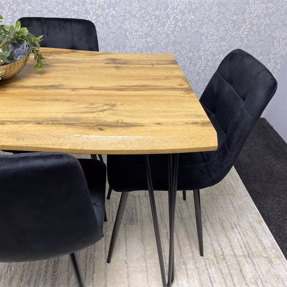 KOSY KOALA Rustic Brown Wooden Rectangular Dining Table and 6 Black Chairs Set – 7