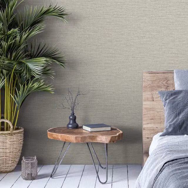 Grandeco Telma Slubbed Fabric Hessian Textured Luxury Wallpaper in Beige and Brown