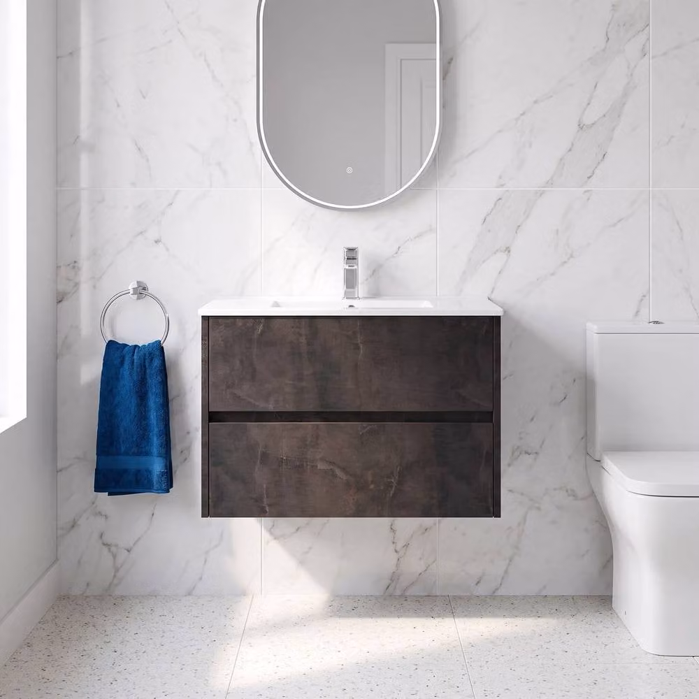 Balterley Chartley Modern Wall Mounted 2 Drawer Bathroom Vanity Unit with Basin in Matt Grey W/D/H: 80.0 x 37.74 x 39.0 cm – 2