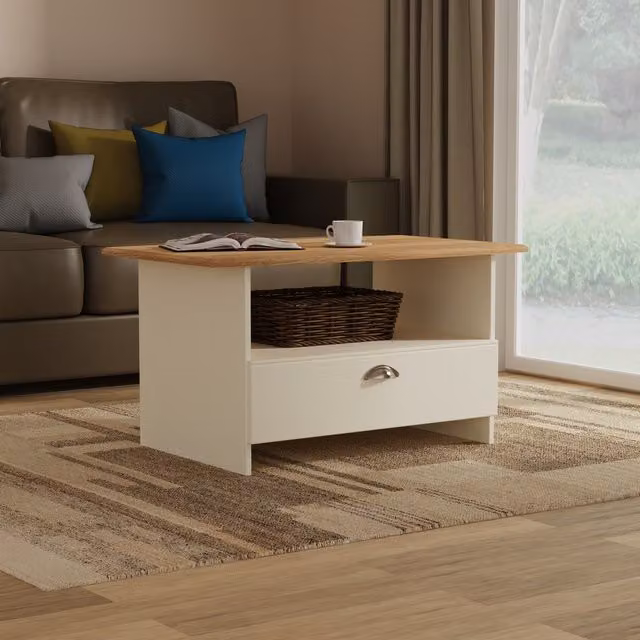 Victoria Ready Assembled Bottom Drawer Coffee Table in Cream Ash and Riviera Oak