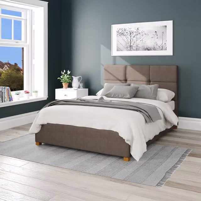 Aspire Caine Upholstered Woven Ottoman Storage Bed in Grey, W/D/H: 180 x 200 cm