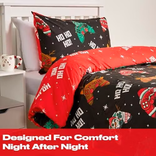 OHS Gaming Bedding Set for Children, Reversible Microfibre Duvet Cover and Pillowcase, Black and Red, W: 135 cm, L: 200 cm – 3