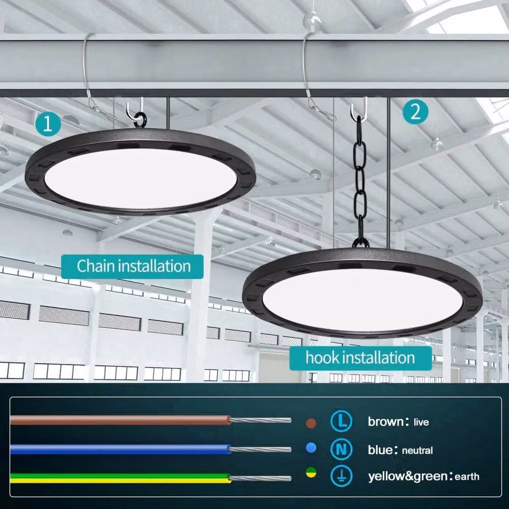 Kelvenix 10-Piece Set of 500W LED UFO High Bay and Low Bay Industrial Lights in Black – 7