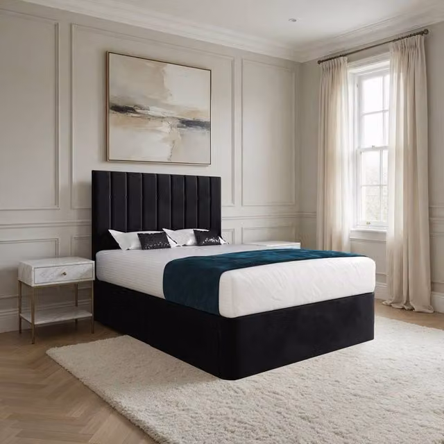Casani Leyburn Modern Upholstered Velvet Bed Frame with Drawers in Black, W/D/H: 120 x 200 cm – 1