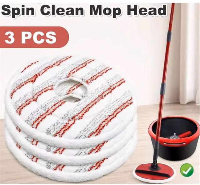Vileda 3x Refill Mop Heads for Spin Mop, Reusable and Washable, White and Red – 1