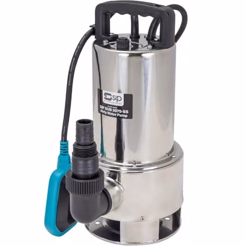 SIP SUB 3075-SS Submersible Dirty Water Pump, 750W, 16500L/hr with Float Switch, Silver Stainless Steel