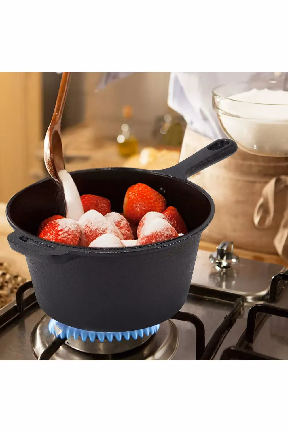 Livingandhome Uncoated Cast Iron Round Dutch Oven Casserole Pot in Black – 4