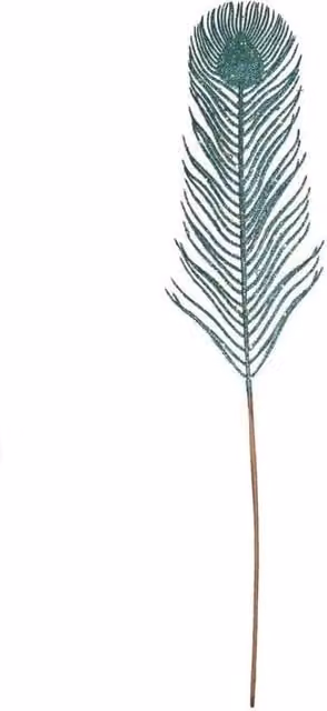 KDMD Peacock Glitter Feather Stems in Teal, Pack of 3, H: 67 cm