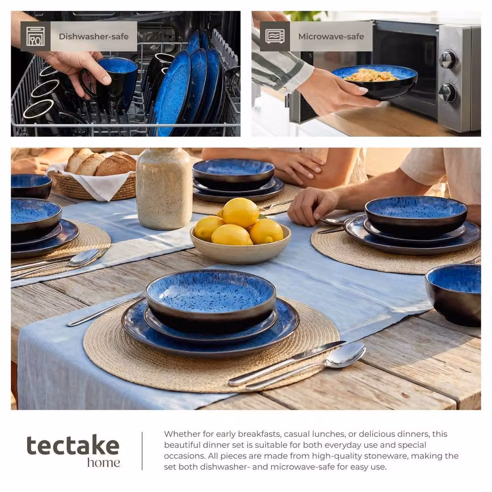 tectake Mare Glazed Stoneware Dinner Set for 6 People, Blue – 7