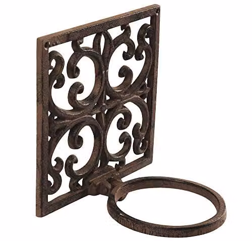 Esschert Design Classic Cast Iron Wall Mounted Single Planter Holder in Brown or Black, H: 18.29 cm x W: 15.24 cm x D: 18.29 cm