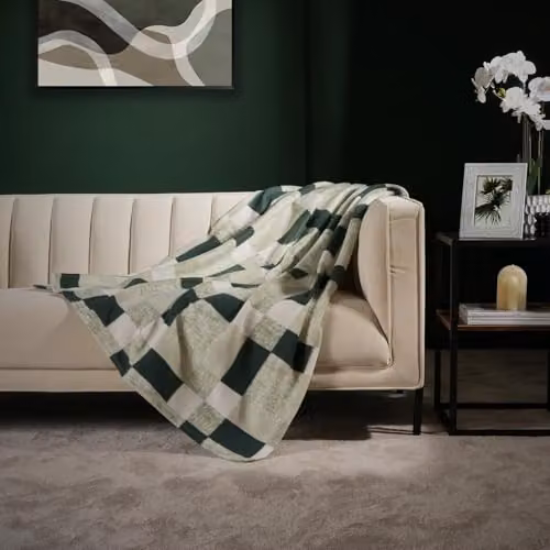 OHS Checked Fleece Throw Blanket in Grey or Green, W/D/H: 120 x 150 cm – 2