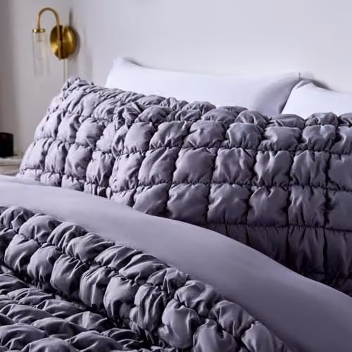 OHS Grey Seersucker King Size Duvet Cover and Pillowcase Set, W/D/H: 180 x 200 cm with 50 x 75 cm Pillowcases – 2