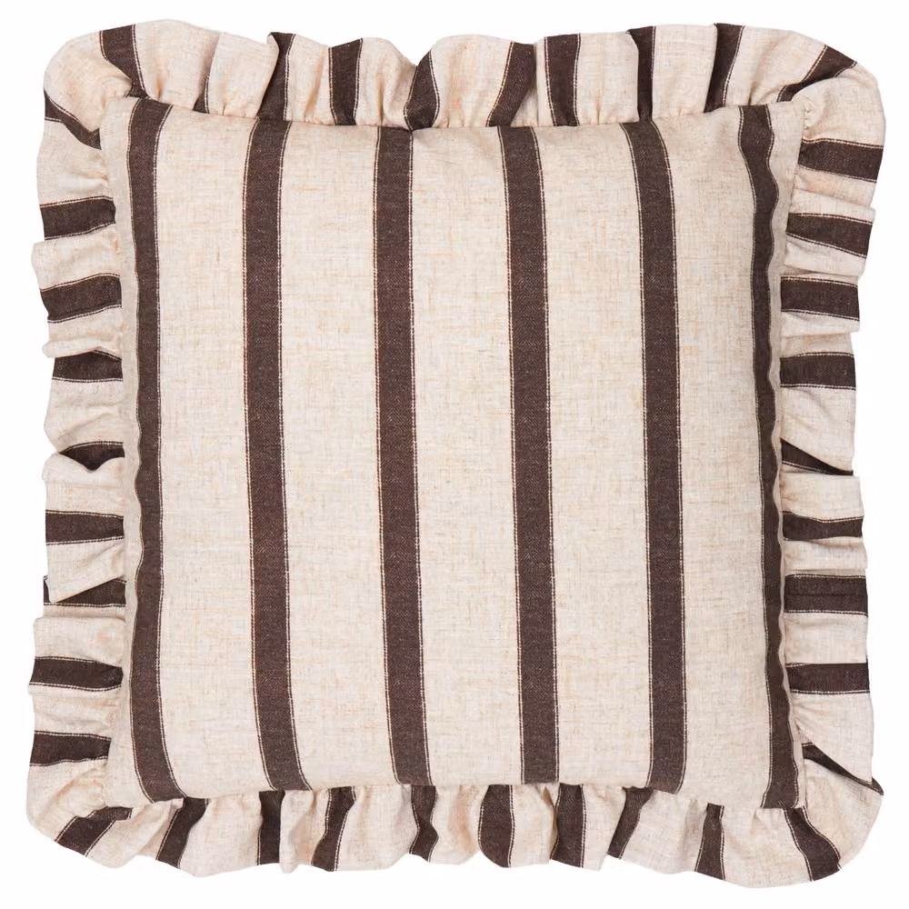 Wylder Connie Square Striped Linen Ruffle Cushion in Brown, W/D/H: 45 x 45 x 45 cm – 2