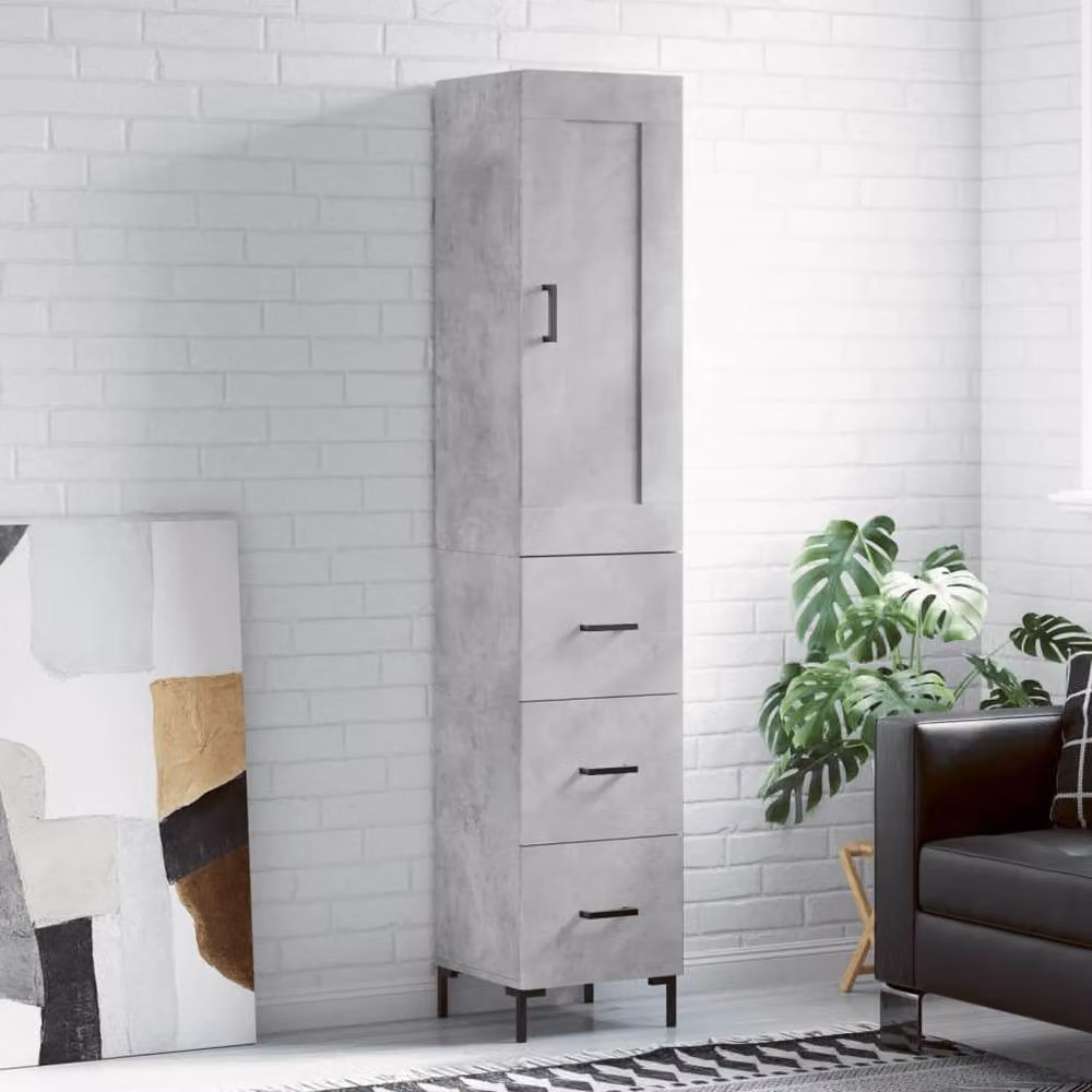 Berkfield Home Modern Highboard in Grey with Hinged Doors and Internal Shelves, W/D/H: 34.5 x 34.0 x 180.0 cm – 2