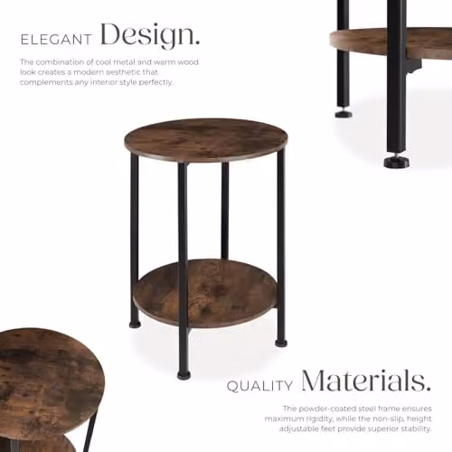 tectake Ballina Bedside Table in Dark Brown with Industrial Design, Diameter: 45 cm, Height: 64 cm – 5