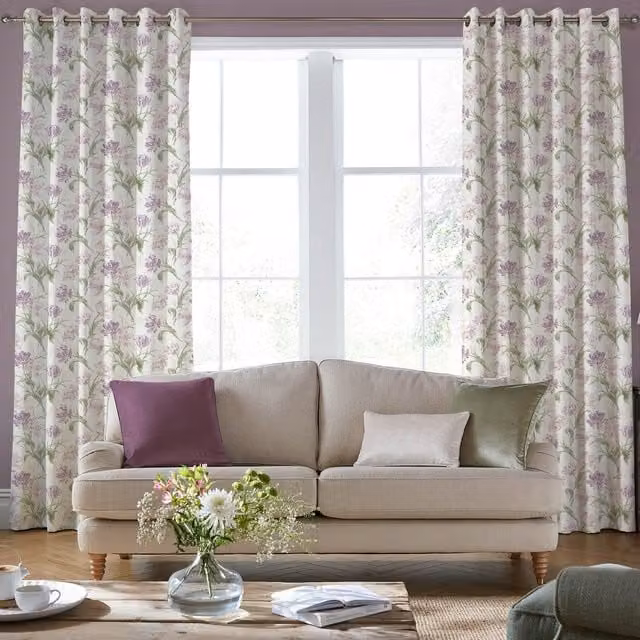 Laura Ashley Gosford Made to Measure Blackout Floral Eyelet Curtain Panel in Purple