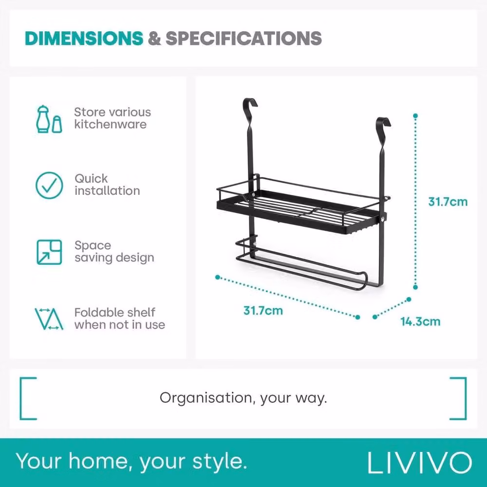 NESTLUNE Black Metal Hanging Kitchen Shelf and Roll Holder, W: 100 cm, D: 15 cm – 2