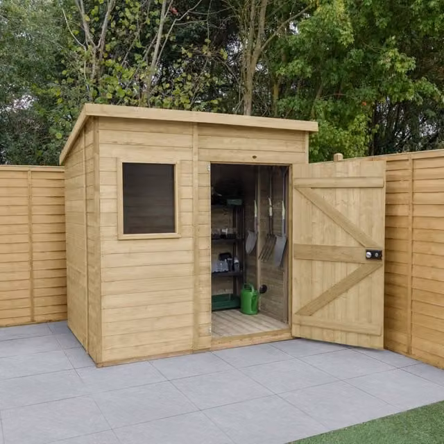 Forest Garden Brown Tongue and Groove Pent Shed with Window and Floor